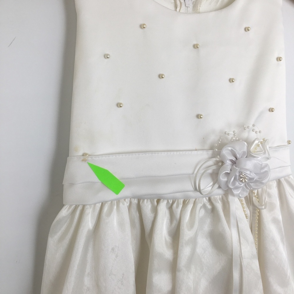 First Communion Dress White Sheer Satin Overlay Tank Pearl Flower Appliqué Sz 10 - Picture 7 of 16